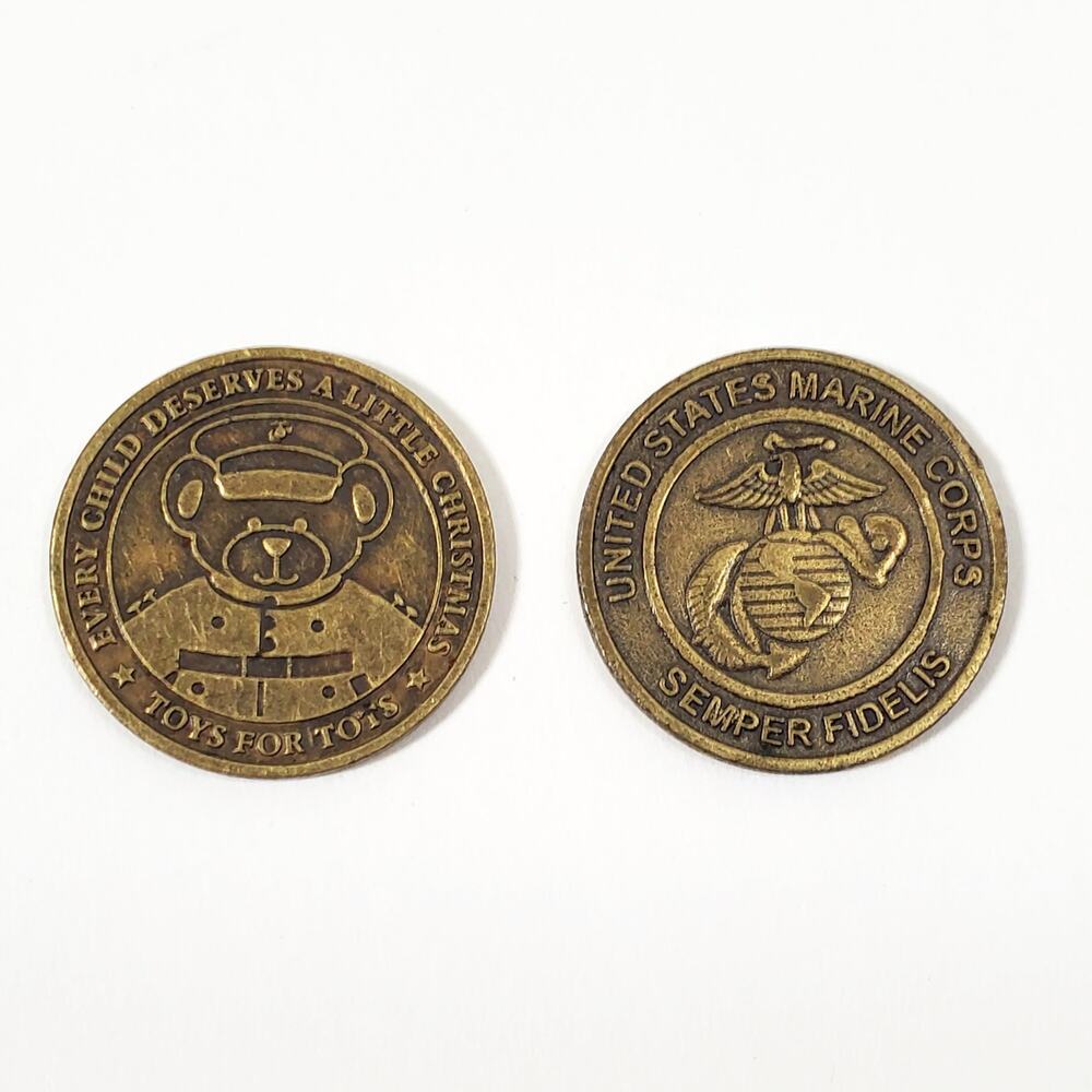 2 USMC Marine Corps Toys For Tots Semper Fi Train Teddy Bear Tokens Coins